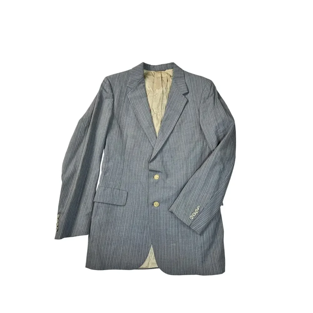 1970s VTG Aquascutum London Gray Pinstripe Two Piece Suit 40R 34x33 Dual Label