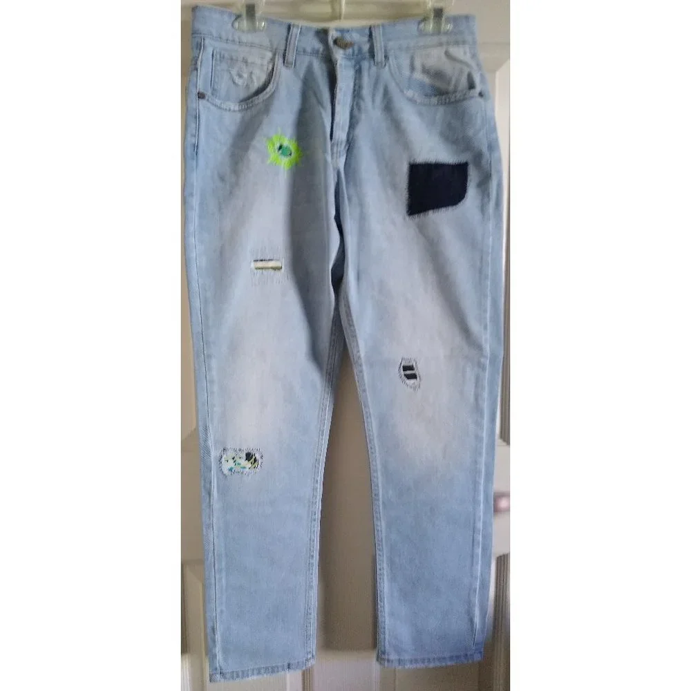 NEILL KATTER Men's Patchwork Skinny Blue Jeans Size 32