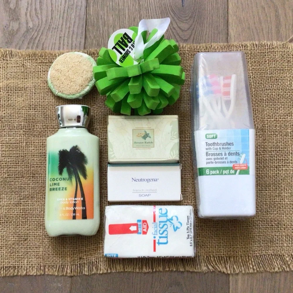 Bundle of Bath Accessories Body Care Sponge Soap Lotion Toothbrush