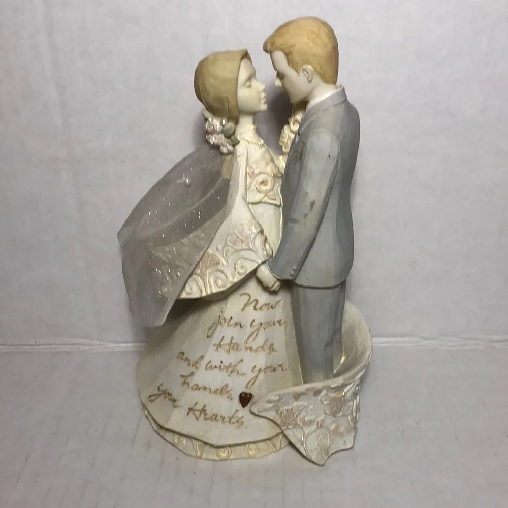 Enesco Wedding Cake topper Figurine - Cream and Gold Gray.