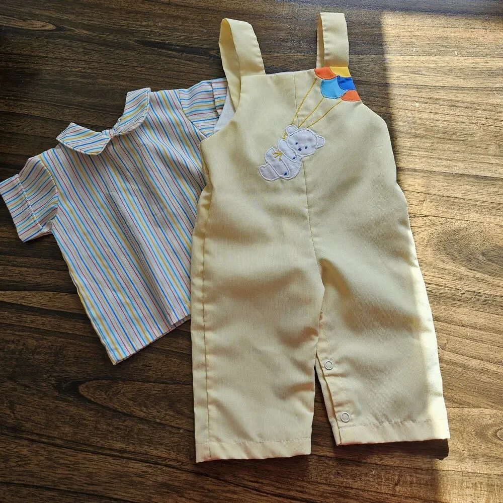 Yellow and multi-colored baby unisex 2-piece outfit, size 3-6m. EUC. Made in USA
