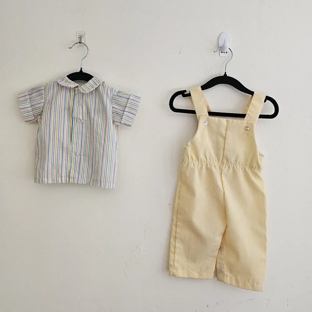 Yellow and multi-colored baby unisex 2-piece outfit, size 3-6m. EUC. Made in USA
