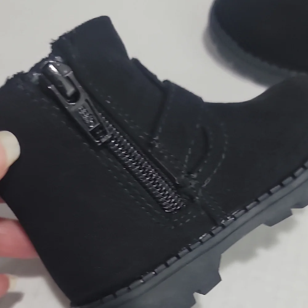 H&M Girls Suede Black Ankle Boots with Silver Buckle