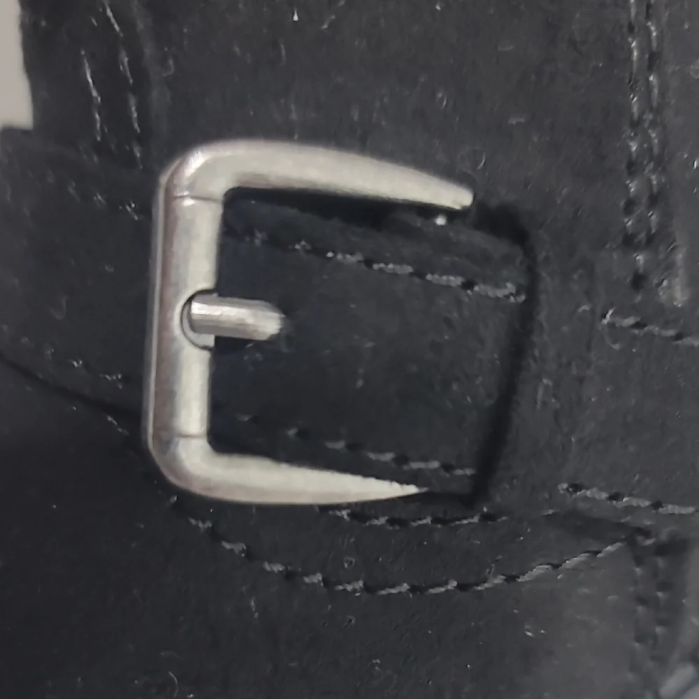 H&M Girls Suede Black Ankle Boots with Silver Buckle