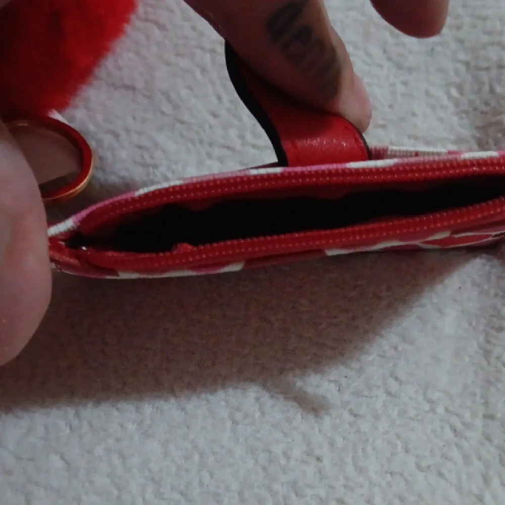 Red Pom Pom Keychain Bracelet with Card Holder