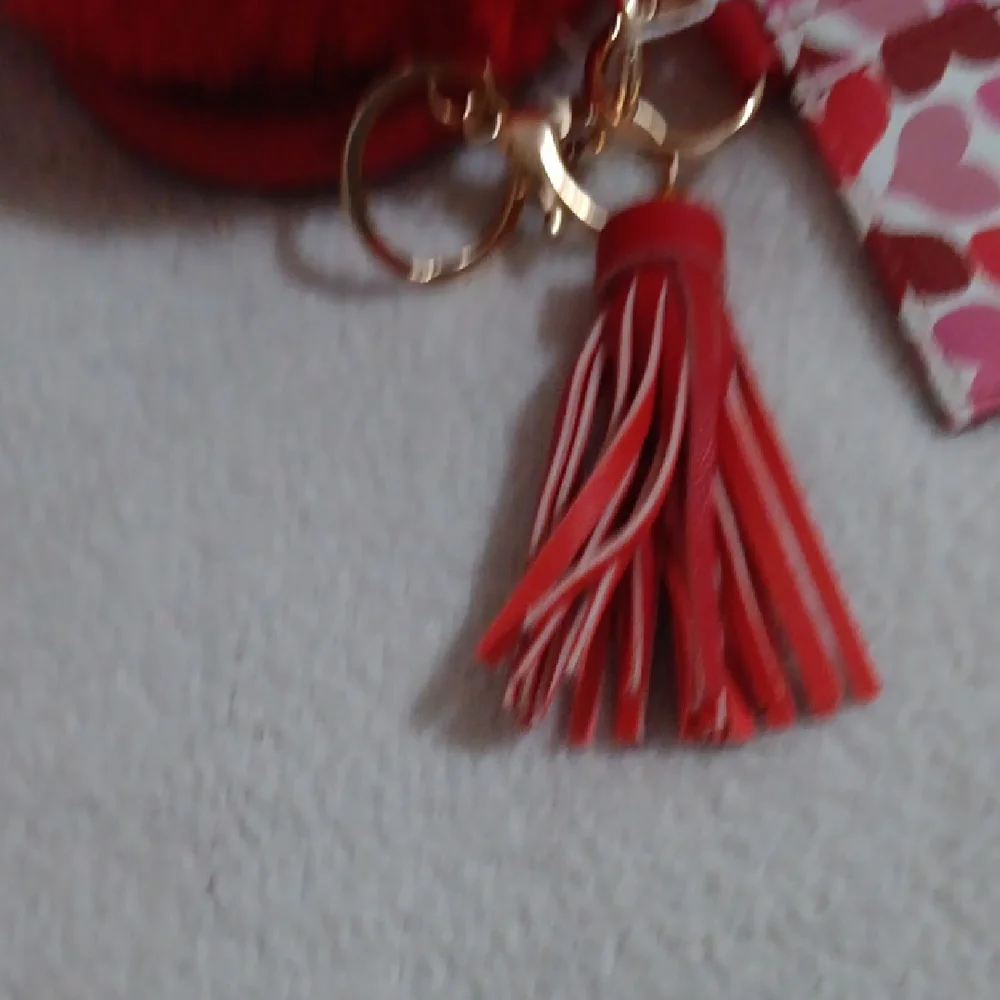 Red Pom Pom Keychain Bracelet with Card Holder