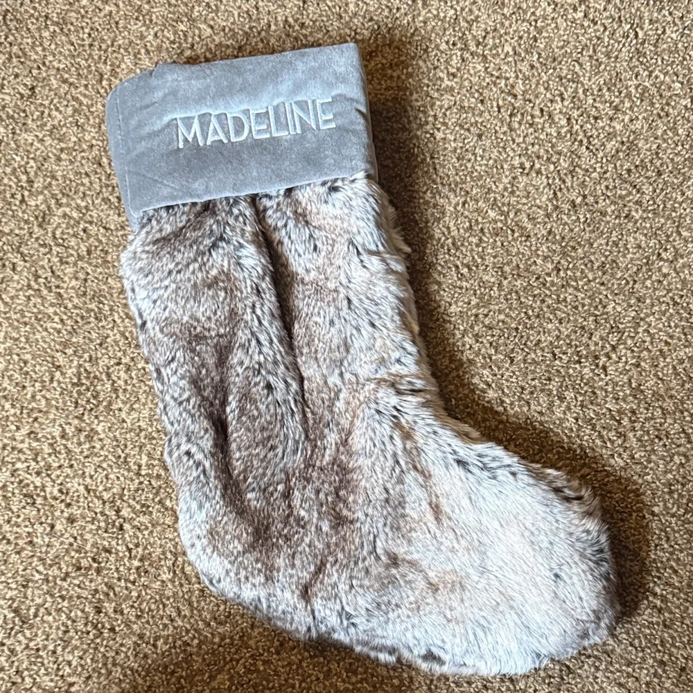 Pottery Barn Gray Faux Fur Stocking