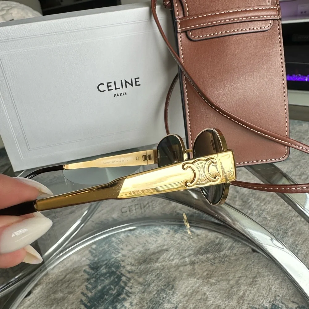 Celine Black and Gold Oval Sunglasses