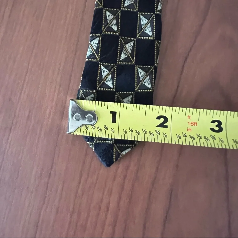 Valentino Men's Necktie 58”Handmade in Italy, 100% Silk Gold & Black Geometric