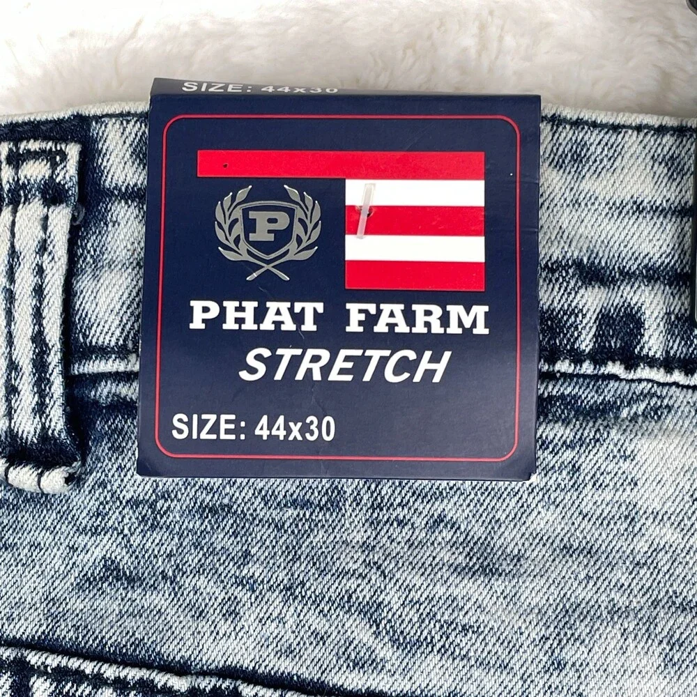 Phat Farm Jeans Mens 44 x 30 (Measures 29) Skinny Fit Stretch NWT Blue Denim