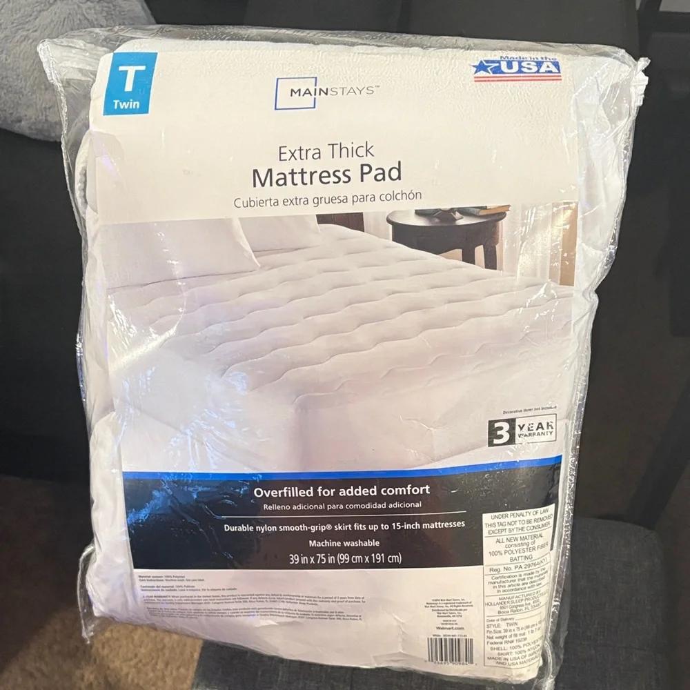 Mainstays Twin Extra Thick Mattress Pad - White