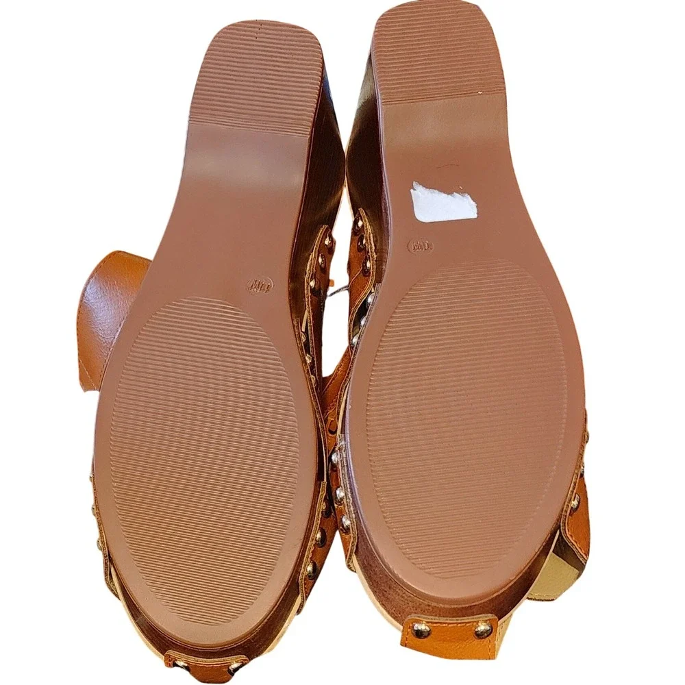 Comfort EST. 1946 Brown Faux Leather Gladiator Studded Wedge Sandals Size 11W