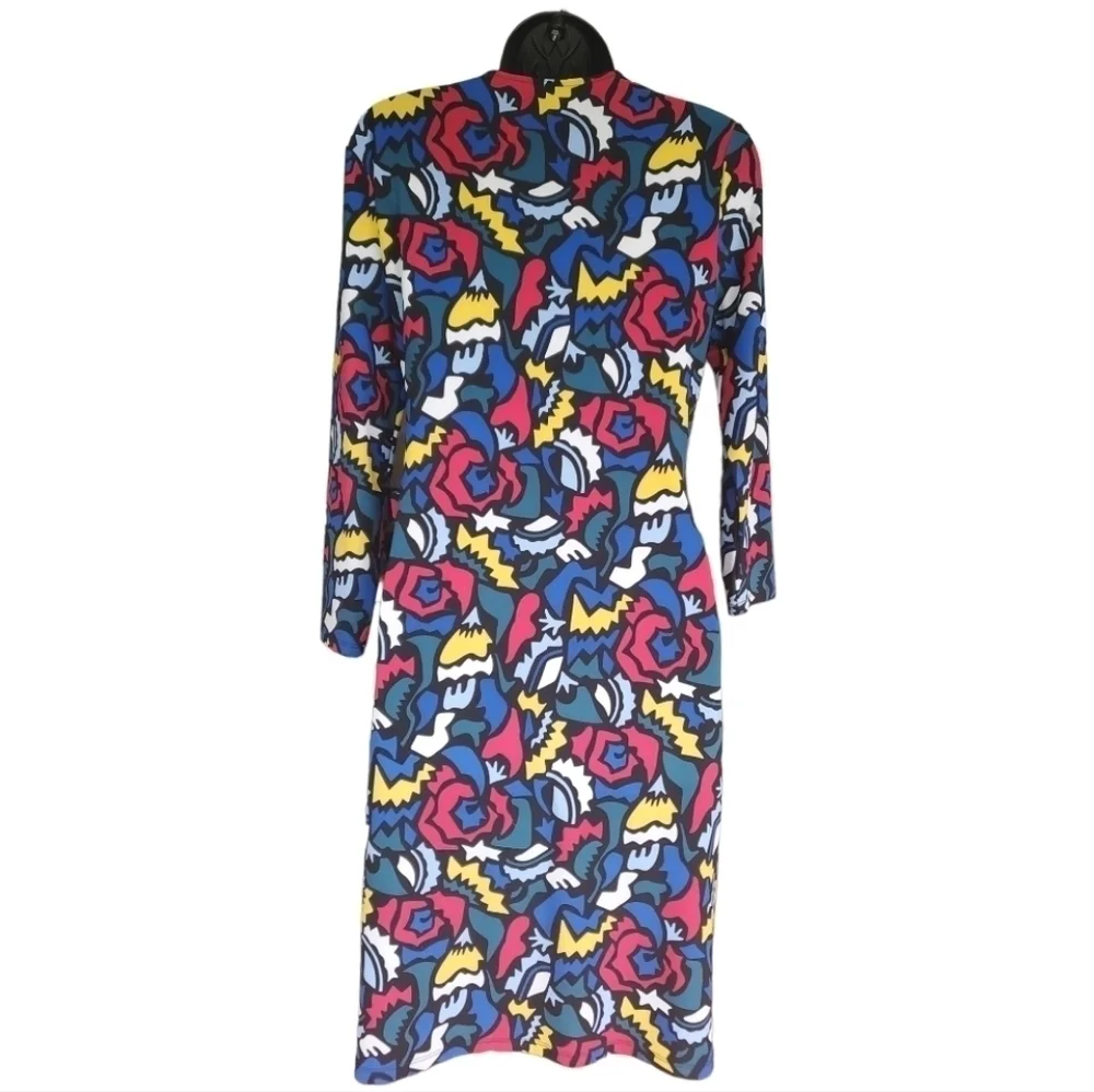Anne Klein Multi Color Abstract Long Sleeve Faux Wrap Dress Size S