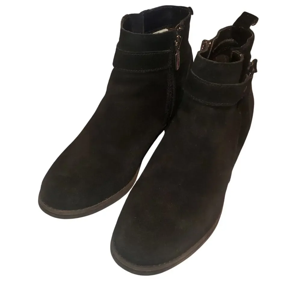 Blondo Size 7 Luca Waterproof Black Suede Leather Harness Strap Booties Biker