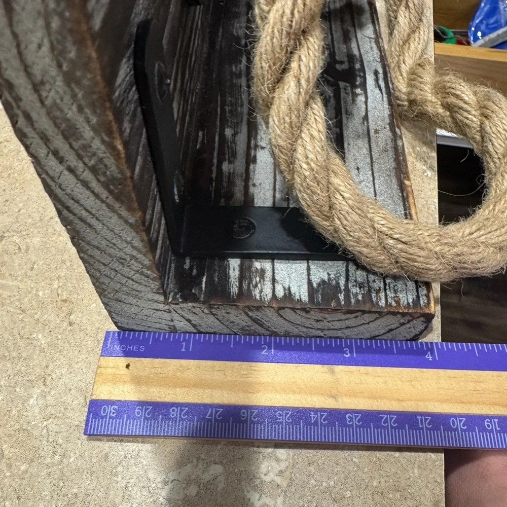Rustic Wood and Rope Wall Shelf