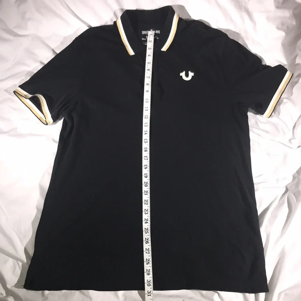 True Religion Mens Crafted With Pride Black Polo With Gold Tipping