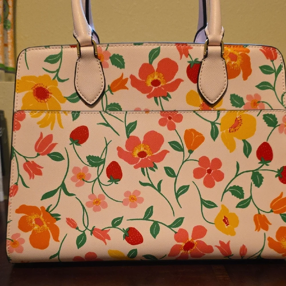 Kate Spade Floral Satchel - Pink, Red, Green, Yellow With Cross Body Strap