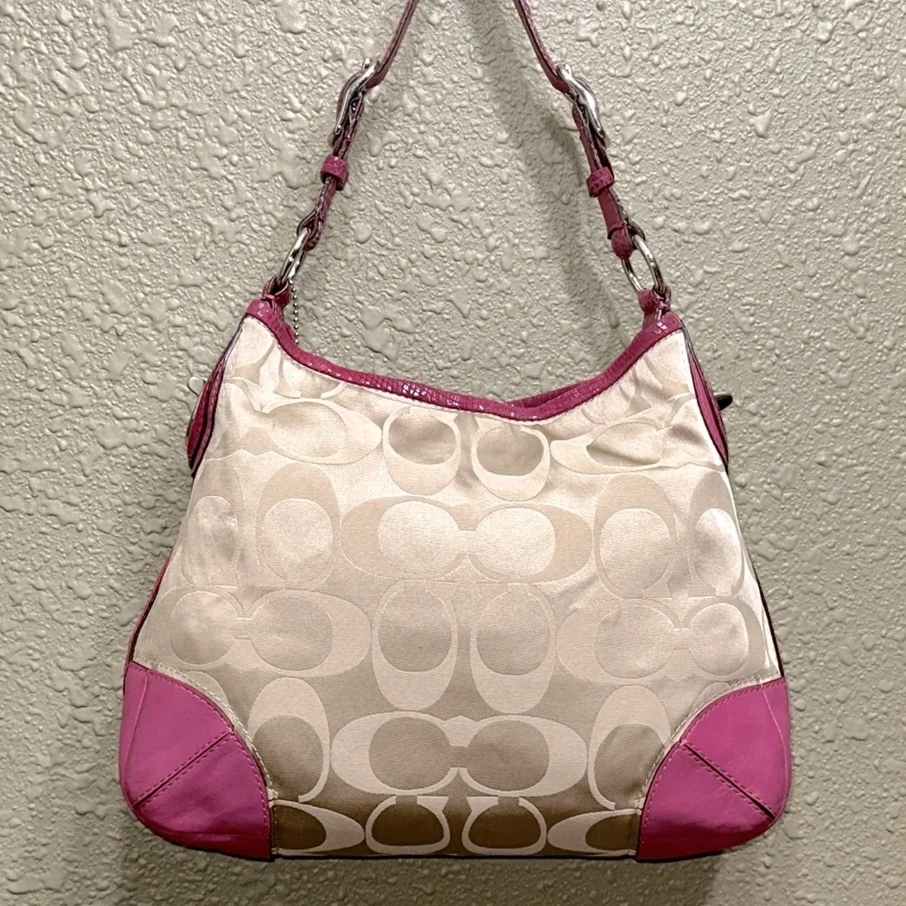 COACH Peyton Signature Sateen Turnlock Snakeprint Hobo