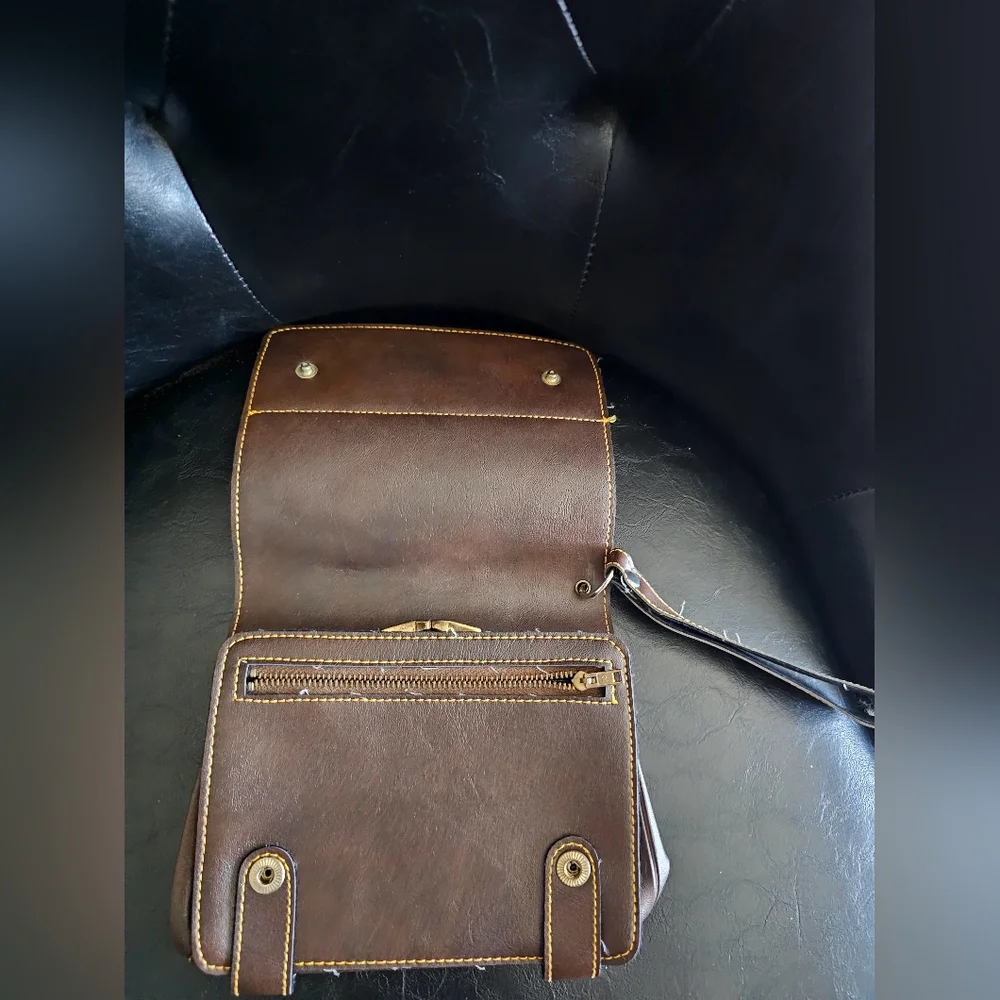 Vintage Cadillac Embossed Brown Leather Men's Bag