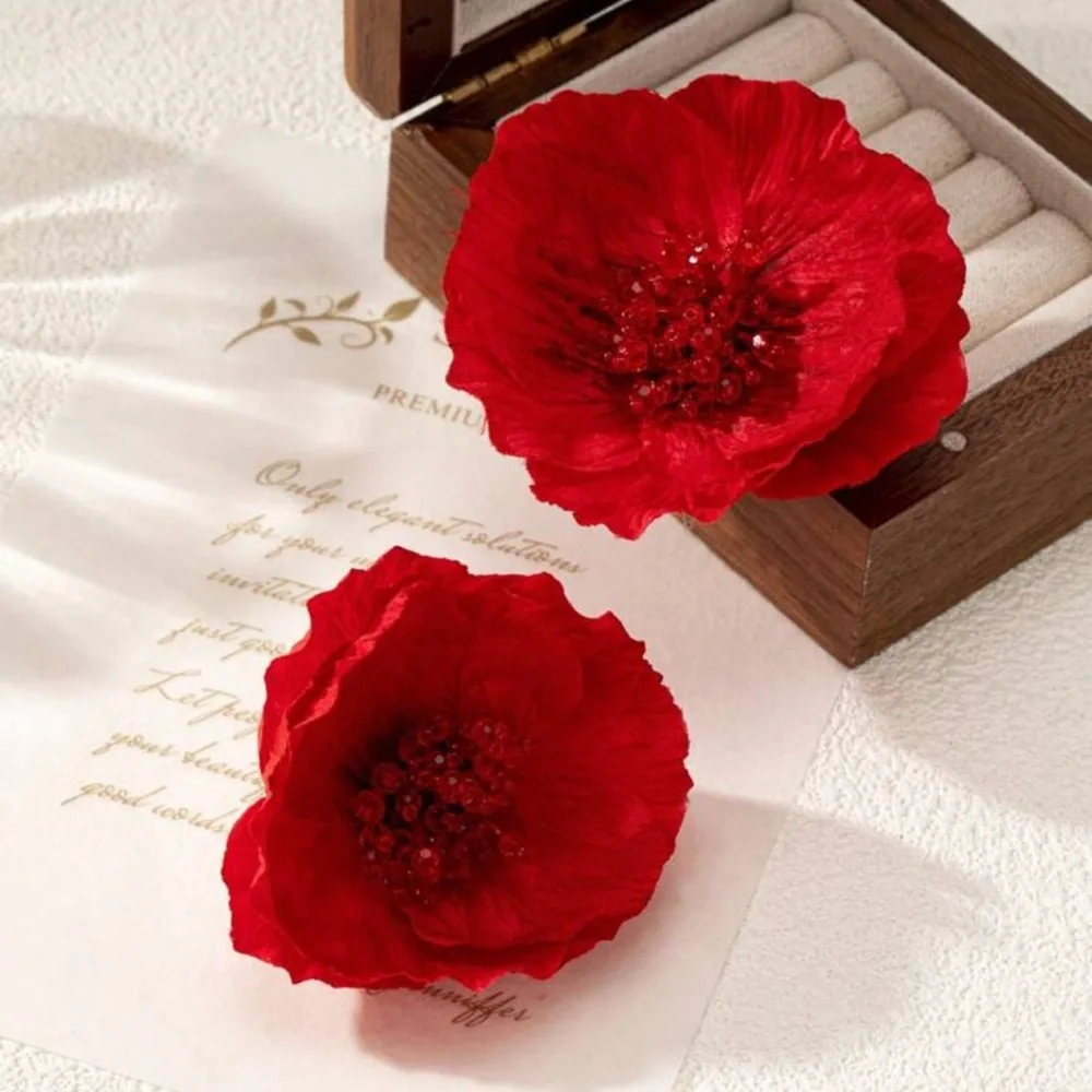 2/$30🌵 Large Red Camellia Flower Earrings Garden Statement Flamenco Gift NEW