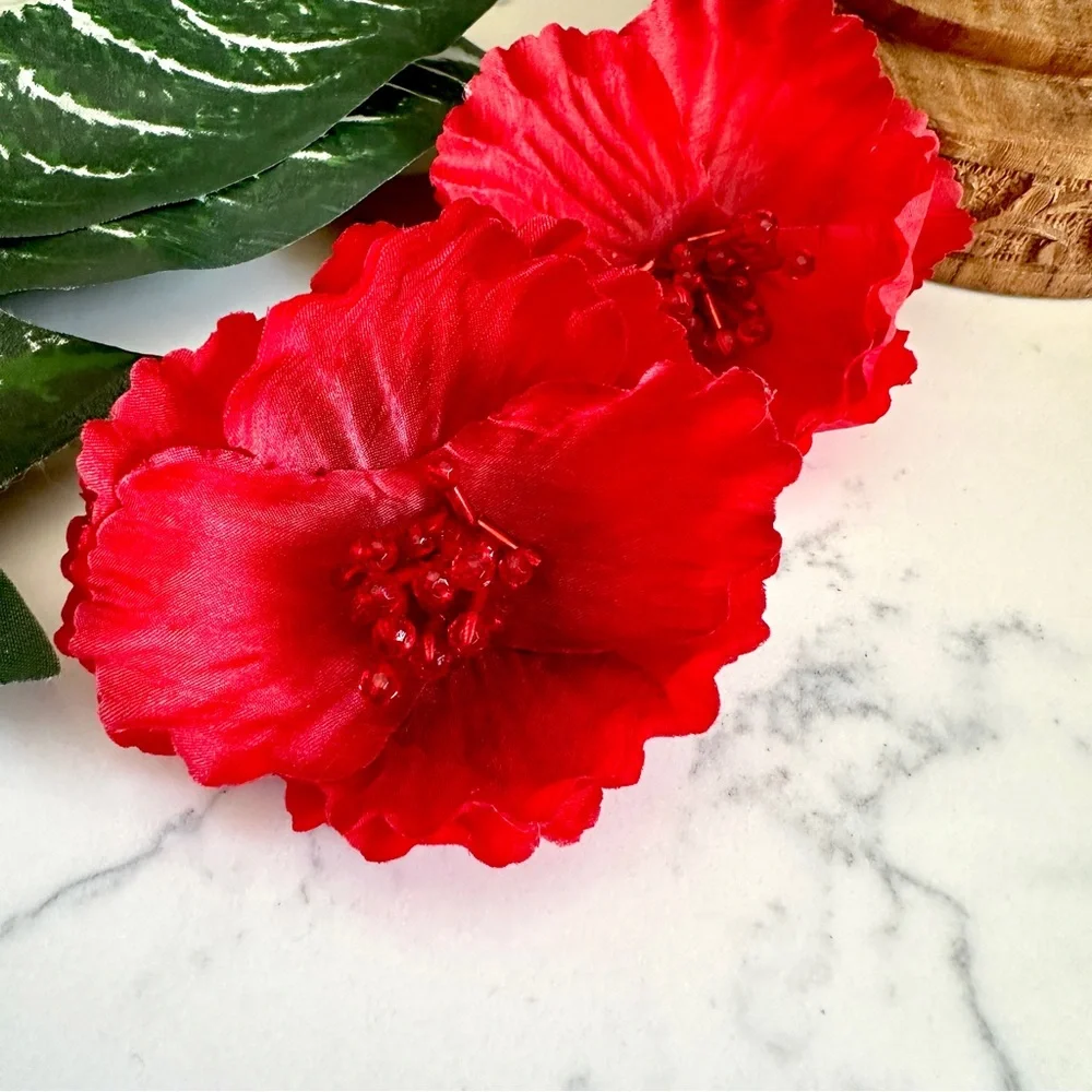 2/$30🌵 Large Red Camellia Flower Earrings Garden Statement Flamenco Gift NEW