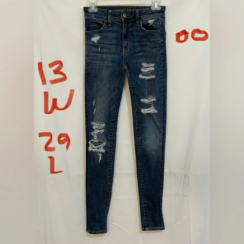 American Eagle Outfitters Dark Blue Distressed Skinny Jeans