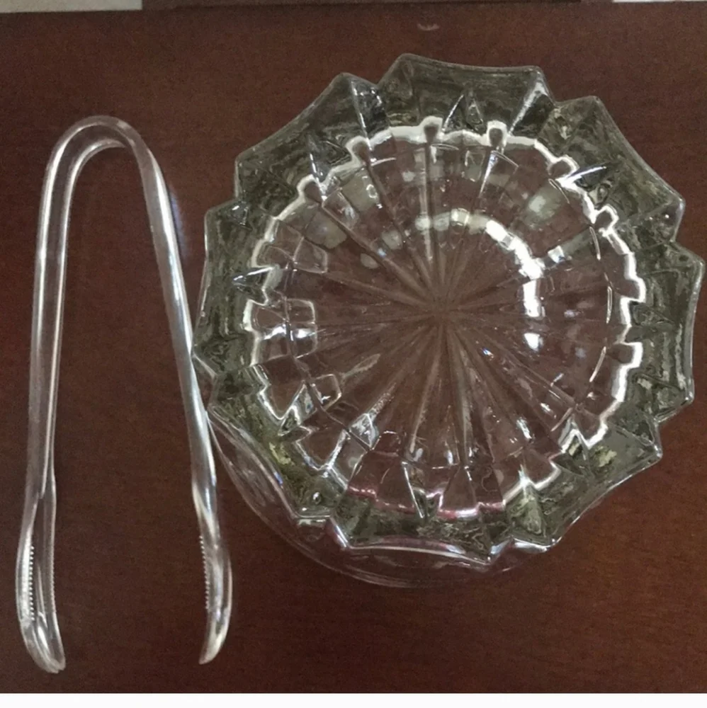 Elegant Clear Glass Ice Bucket W/tongs NWT Vintage