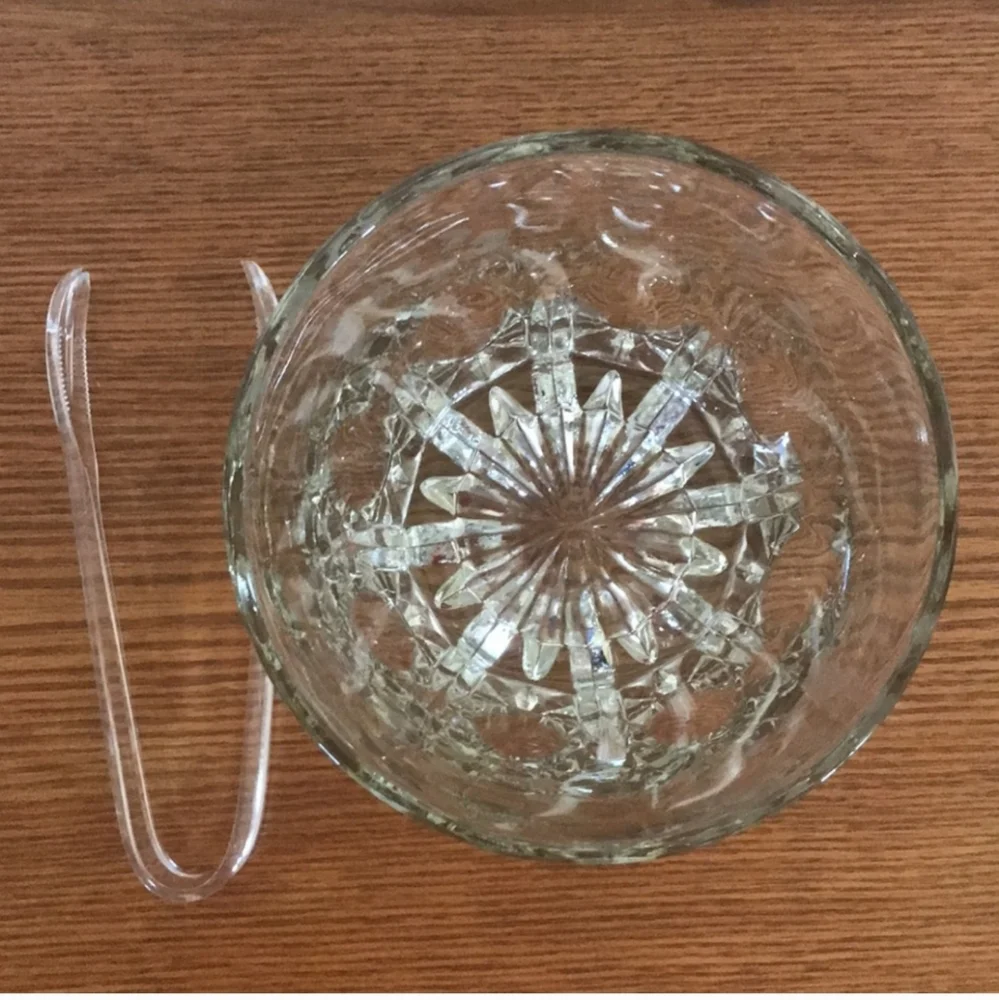 Elegant Clear Glass Ice Bucket W/tongs NWT Vintage