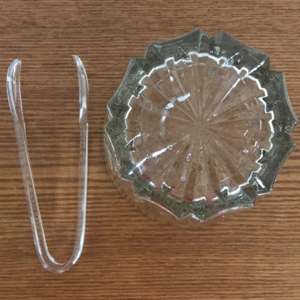 Elegant Clear Glass Ice Bucket W/tongs NWT Vintage