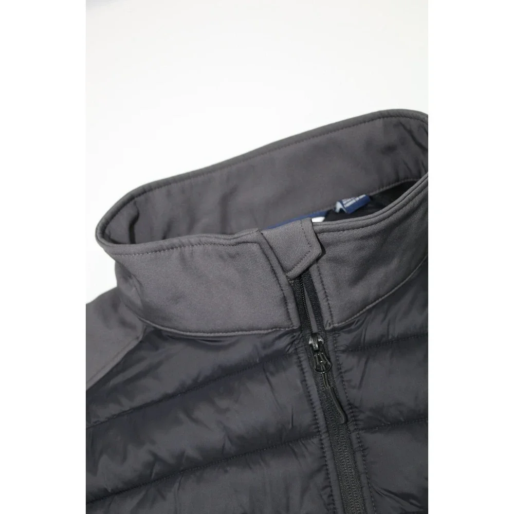 Reebok Mens Mixed Media Quilted Vest Charcoal Black L Full Zip Embroidered