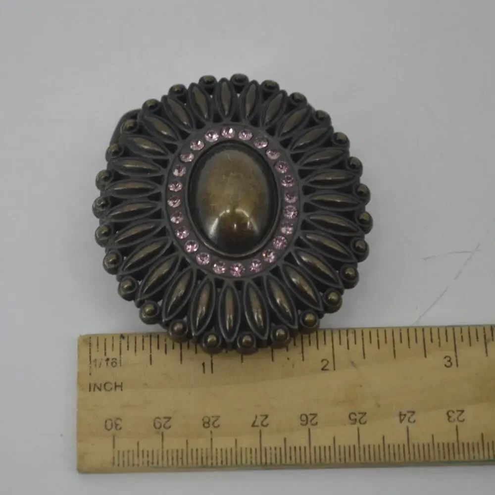 Belt Buckle Scalloped Rhinestone Antique Gold Oval Starburst