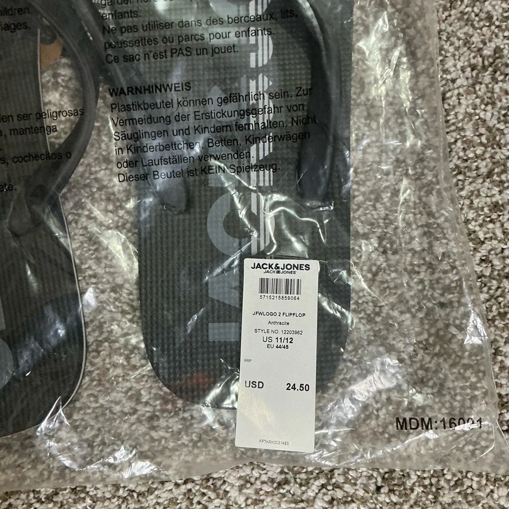 Jack & Jones Black Flip Flops 11/12 New