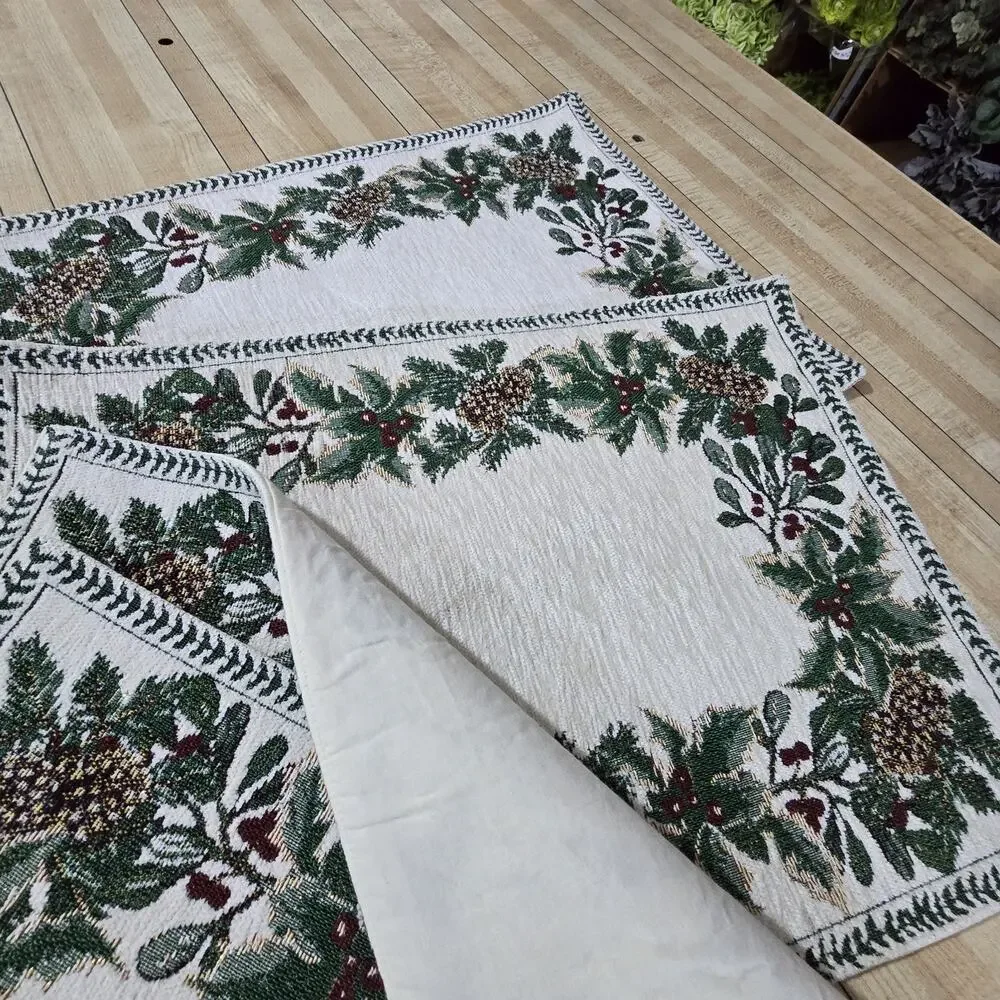Vtg Set 4 Tapestry Holiday Placemats 13