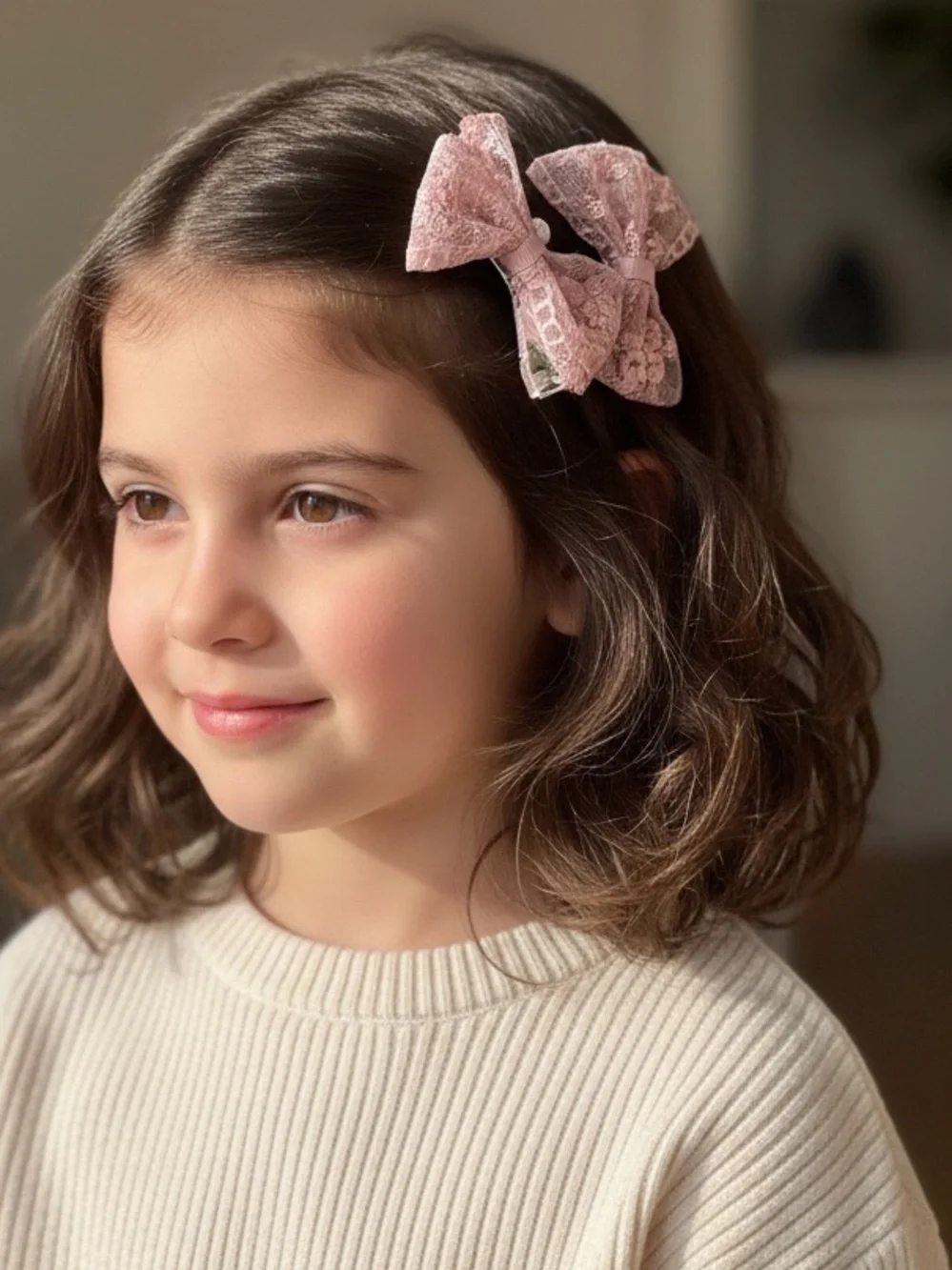 Dusty Rose Lace Bow Hair Clips - Set of 2