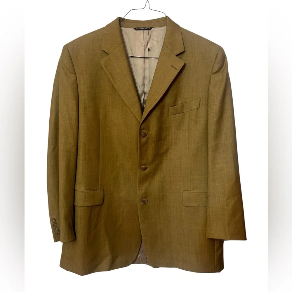 Jack Victor Tan Blazer Sport Coat Jacket Men's 44L Wool-Linen Classic Tailored