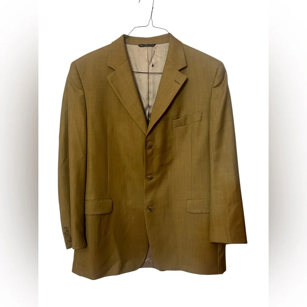 Jack Victor Tan Blazer Sport Coat Jacket Men's 44L Wool-Linen Classic Tailored