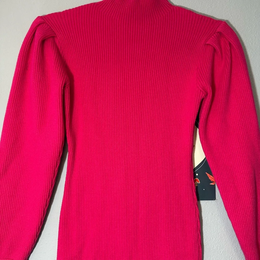 Fucsia pink Mock Neck Sweater Dress size Medium Long Sleeve Short Length 33