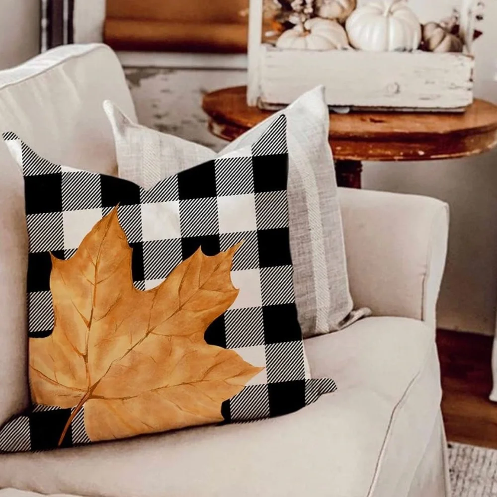 🌸NEW Fall Pillow Covers 18x18 Set of 4 for Fall Decor Plaid Pumpkin Maple