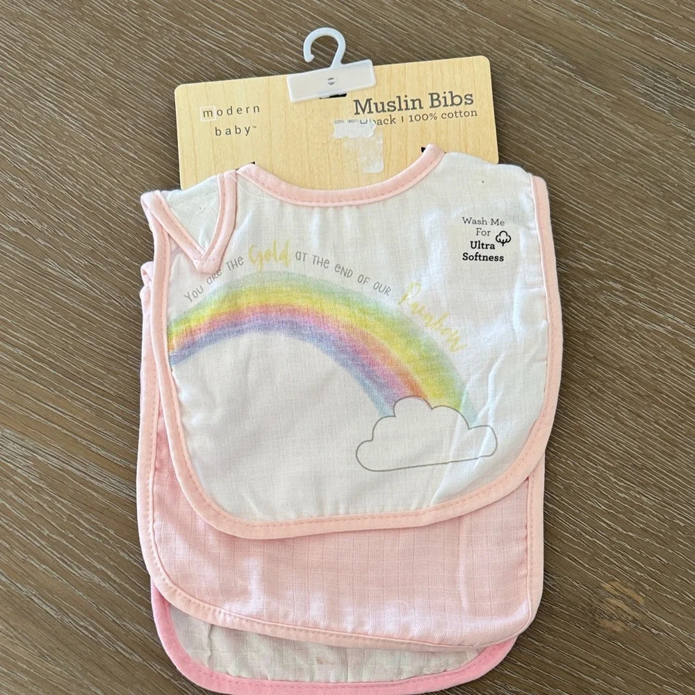 Modern Baby Muslin Bibs - Pink and White