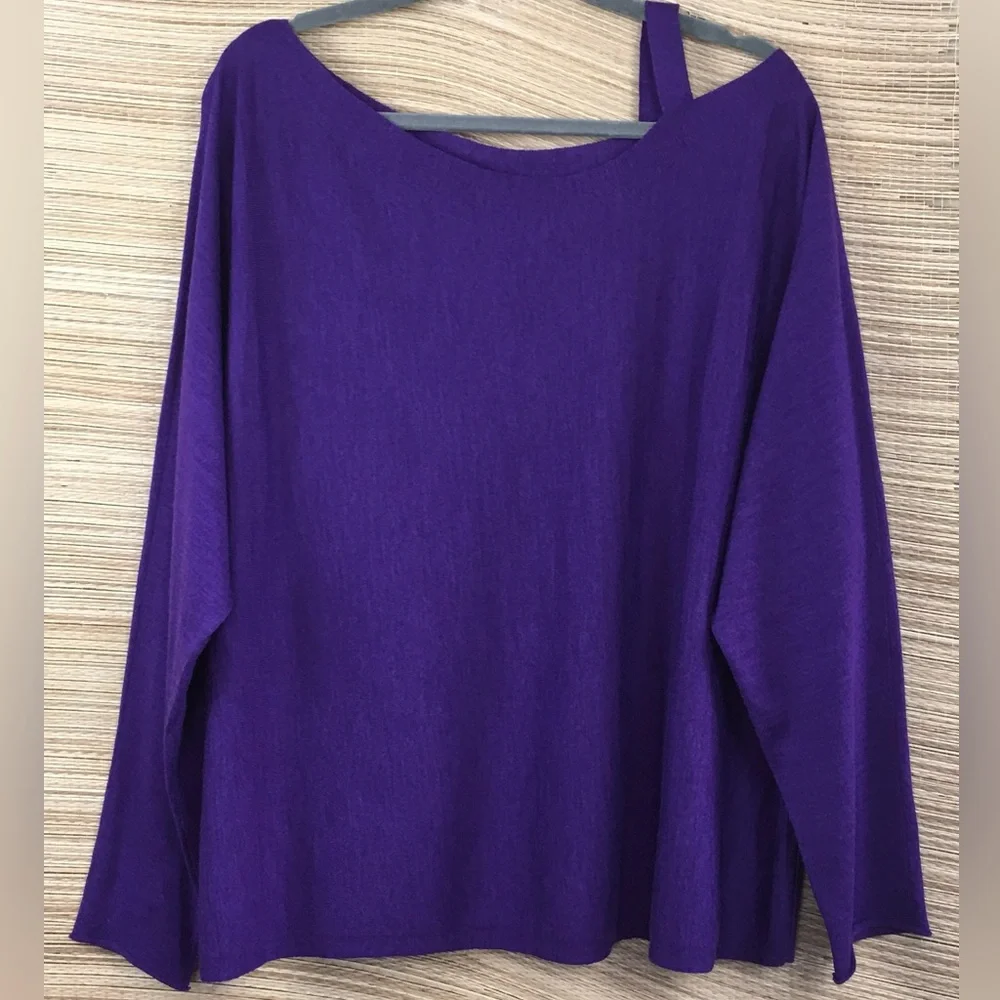Eileen Fisher Asymmetric Neck 100% Merino Wool Sweater In Purple Size 3X
