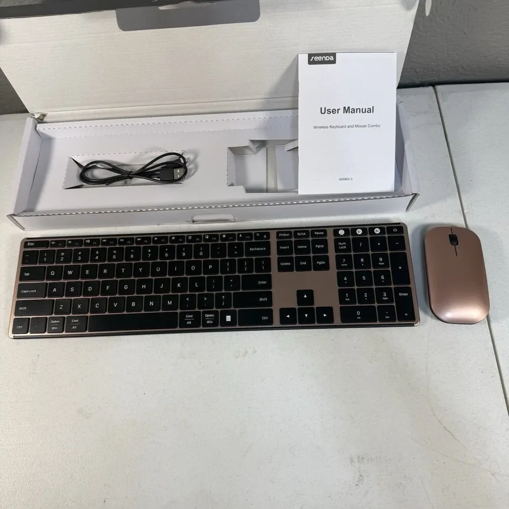 Wireless Bluetooth Keyboard and Mouse Combo USB Dual BT, seenda Rose Gold NEW