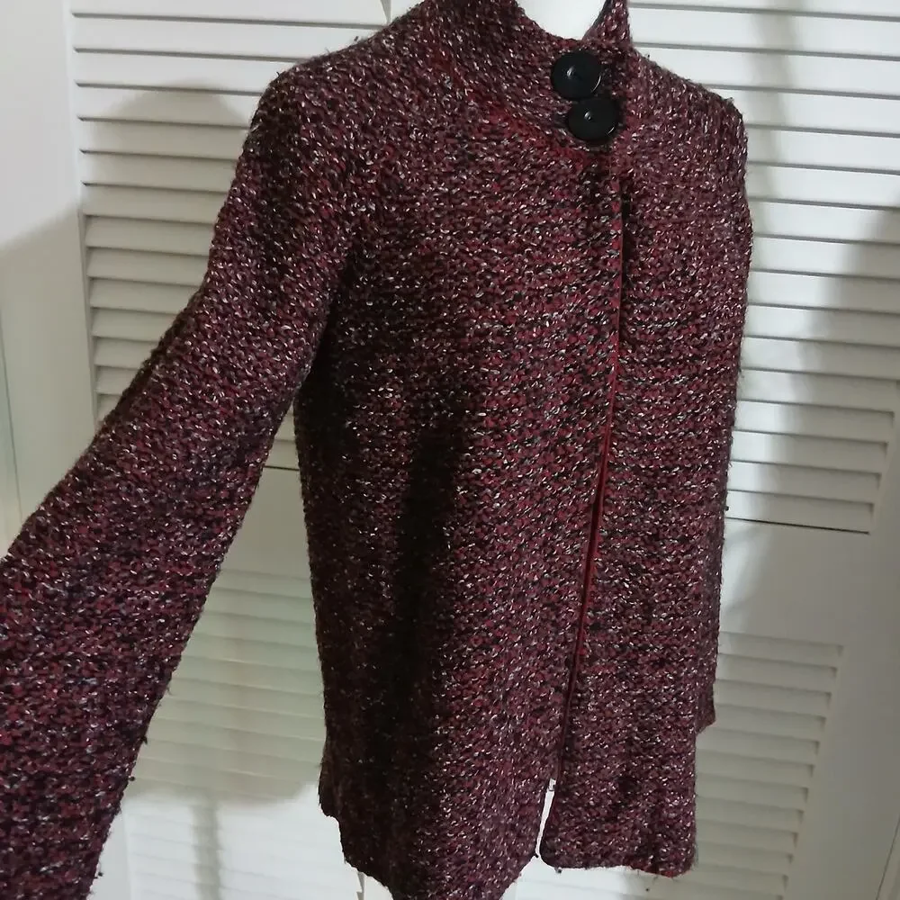 Karen Scott Med Maroon/Brown/White 2-Button Long-Sleeved Cardigan Sweater
