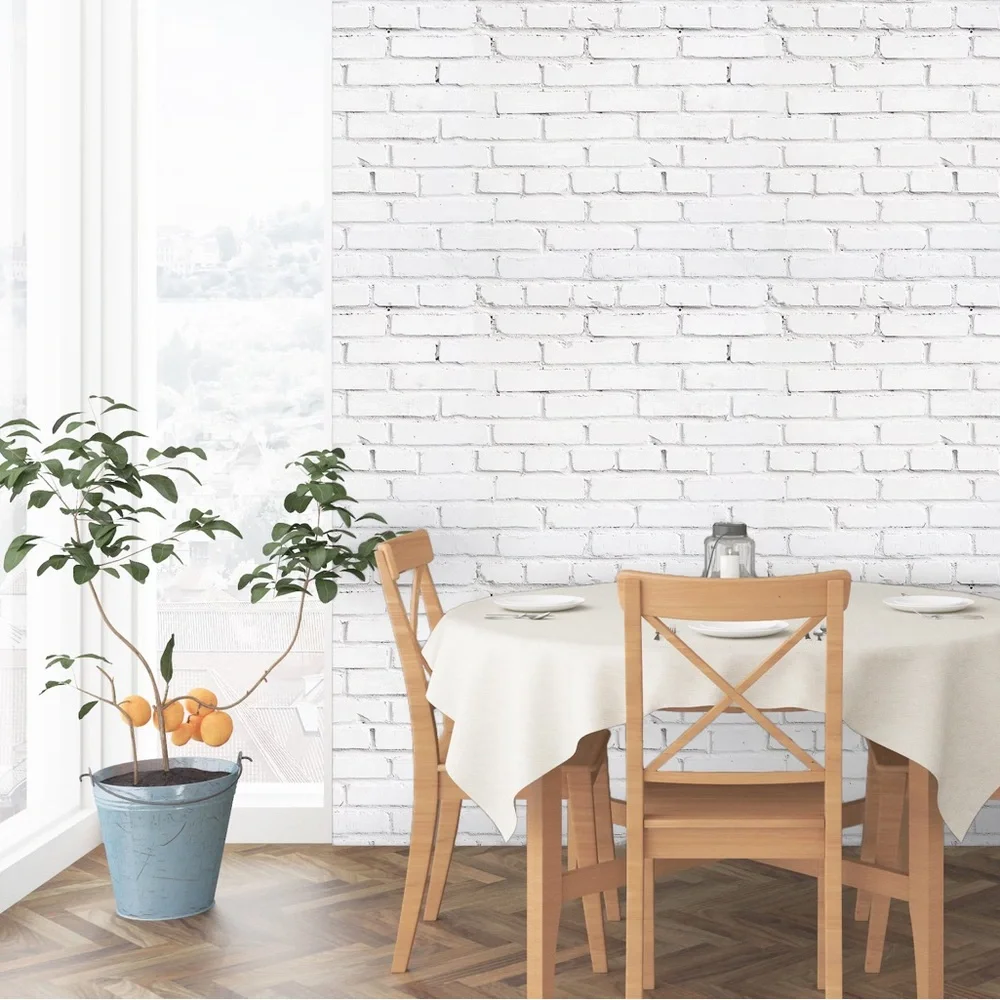 ♡ White Vintage Farmhouse/Industrial Brick Peel And Stick Removable Wallpaper ♡