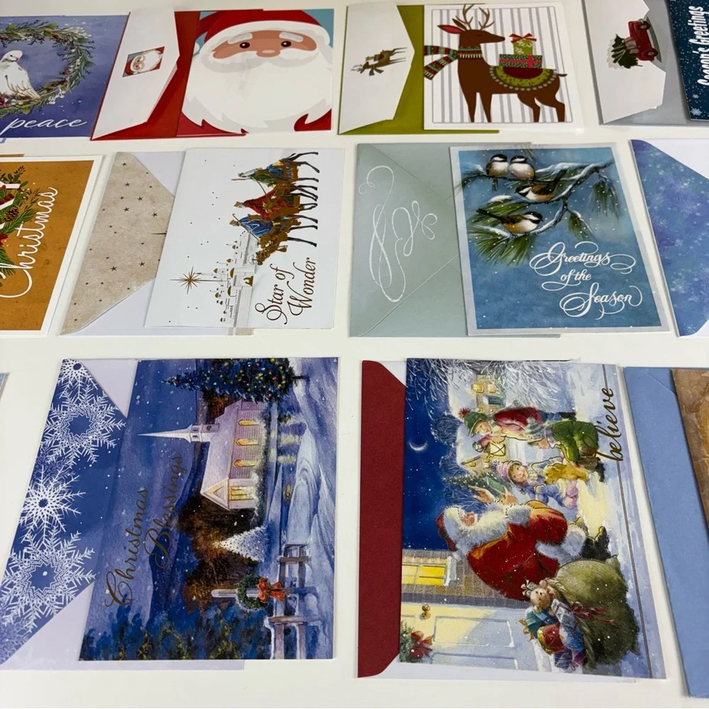 mixed cards features assorted santa