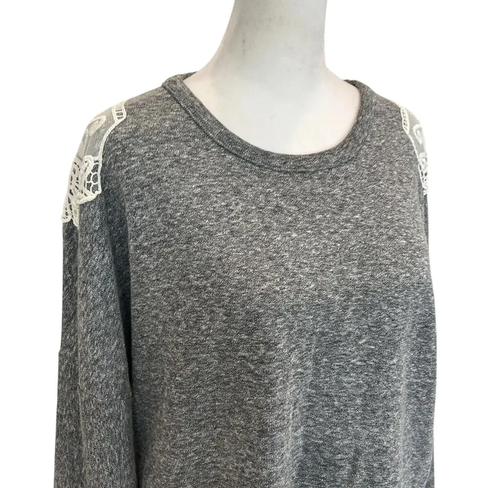 Anthropologie Lili's Closet Gray Knit Pullover White Lace Trim Womens Size Small