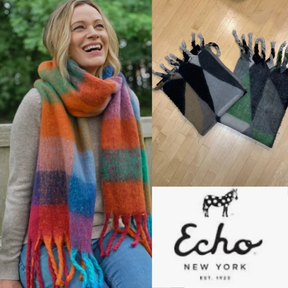Echo Triangle motif fuzzy scarf/wraps, 16