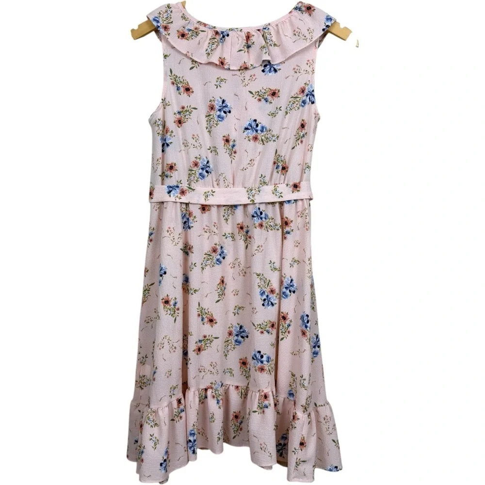 Knit Works Pink Floral Ruffled Boho Dress Girls XL 16