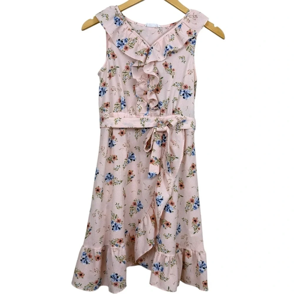 Knit Works Pink Floral Ruffled Boho Dress Girls XL 16