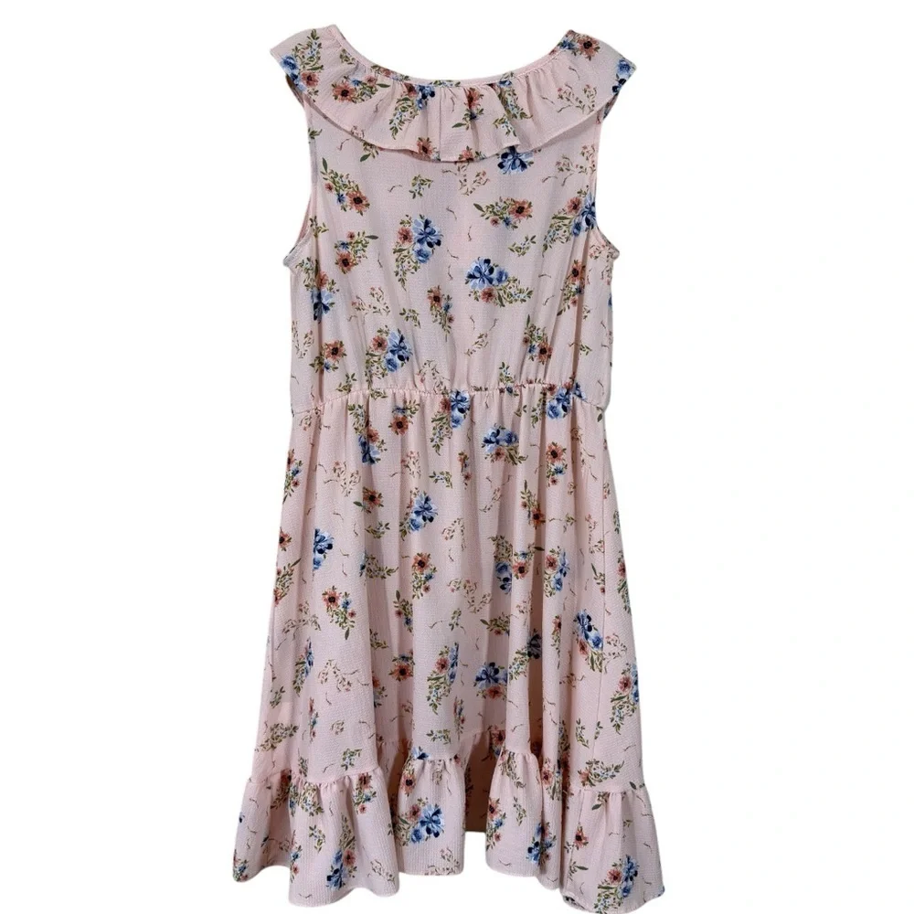 Knit Works Pink Floral Ruffled Boho Dress Girls XL 16