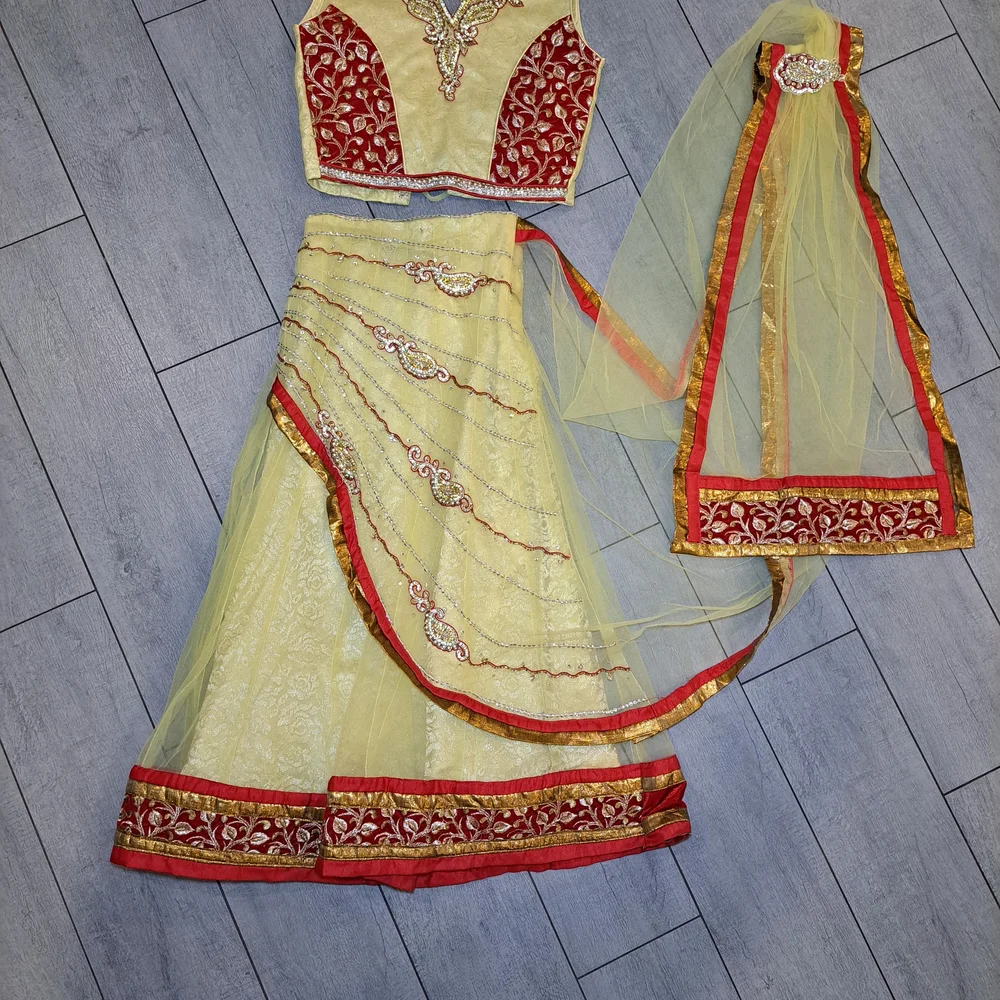 Yellow and Red Embroidered Lehenga Choli Set